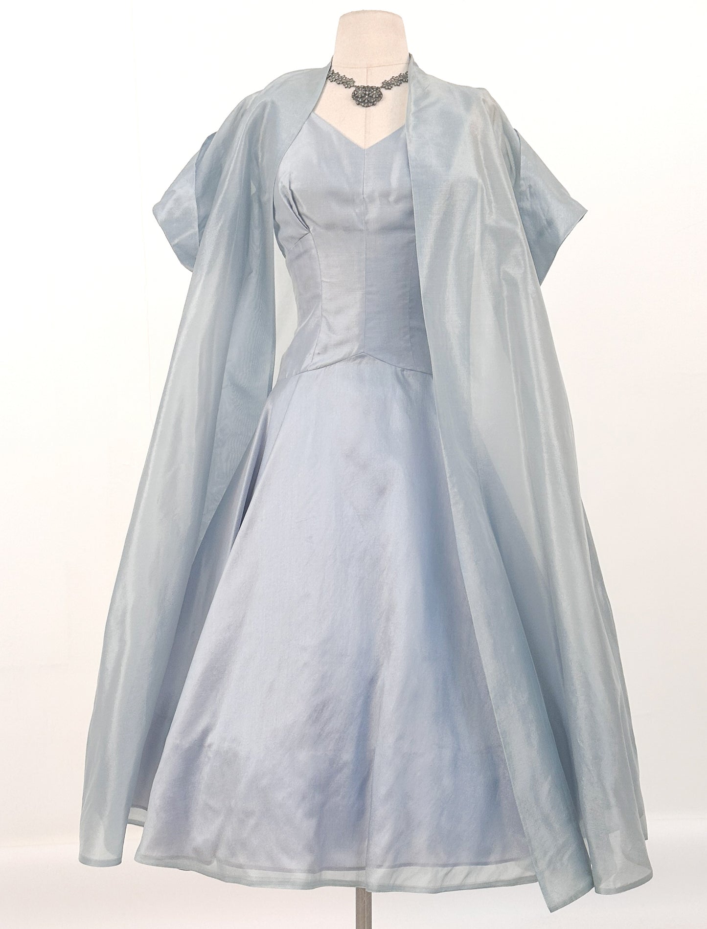 1950s Shimmering Light Blue Dress with Matching Coat / Waist 26