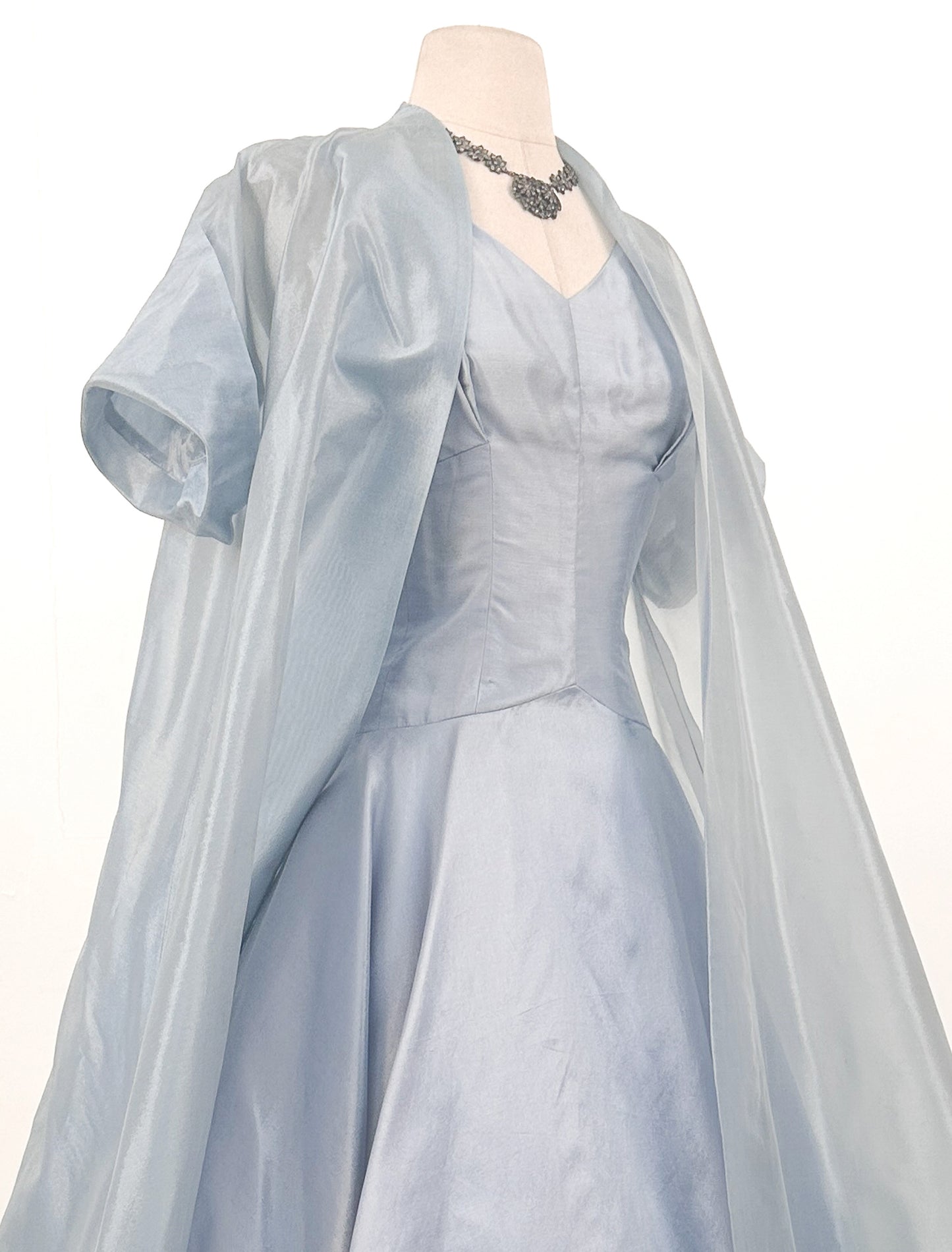 1950s Shimmering Light Blue Dress with Matching Coat / Waist 26