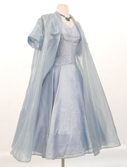 1950s Shimmering Light Blue Dress with Matching Coat / Waist 26