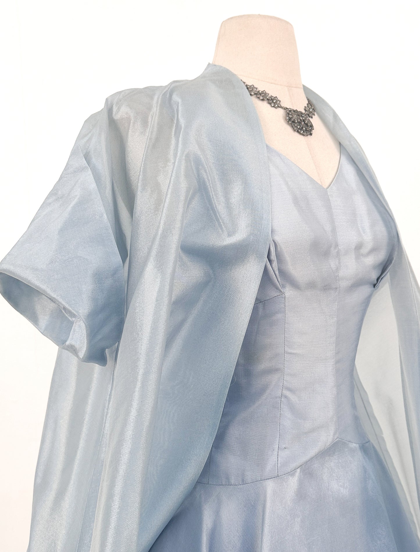 1950s Shimmering Light Blue Dress with Matching Coat / Waist 26