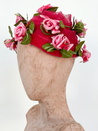 1950s Tulle Chapeaux with Roses / One Size
