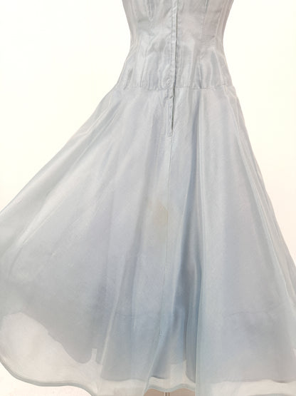 1950s Shimmering Light Blue Dress with Matching Coat / Waist 26