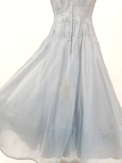 1950s Shimmering Light Blue Dress with Matching Coat / Waist 26
