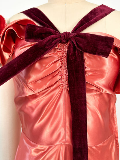 1930s Liquid Silk Satin Bias Cut Gown / Waist 26"