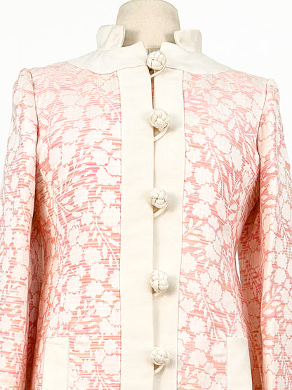 1960s Pretty Pink Floral Matching Shift and Jacket Set / Waist 32