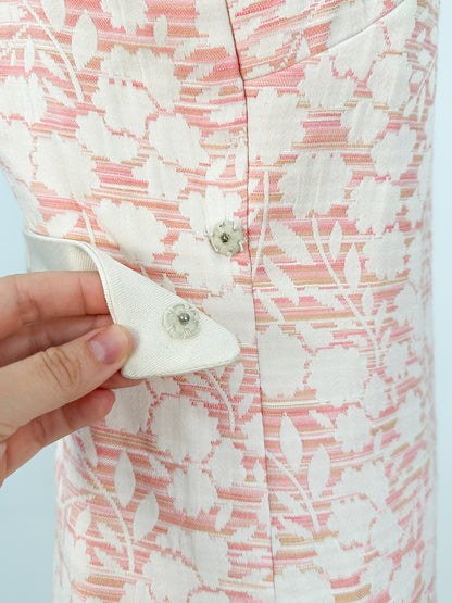 1960s Pretty Pink Floral Matching Shift and Jacket Set / Waist 32