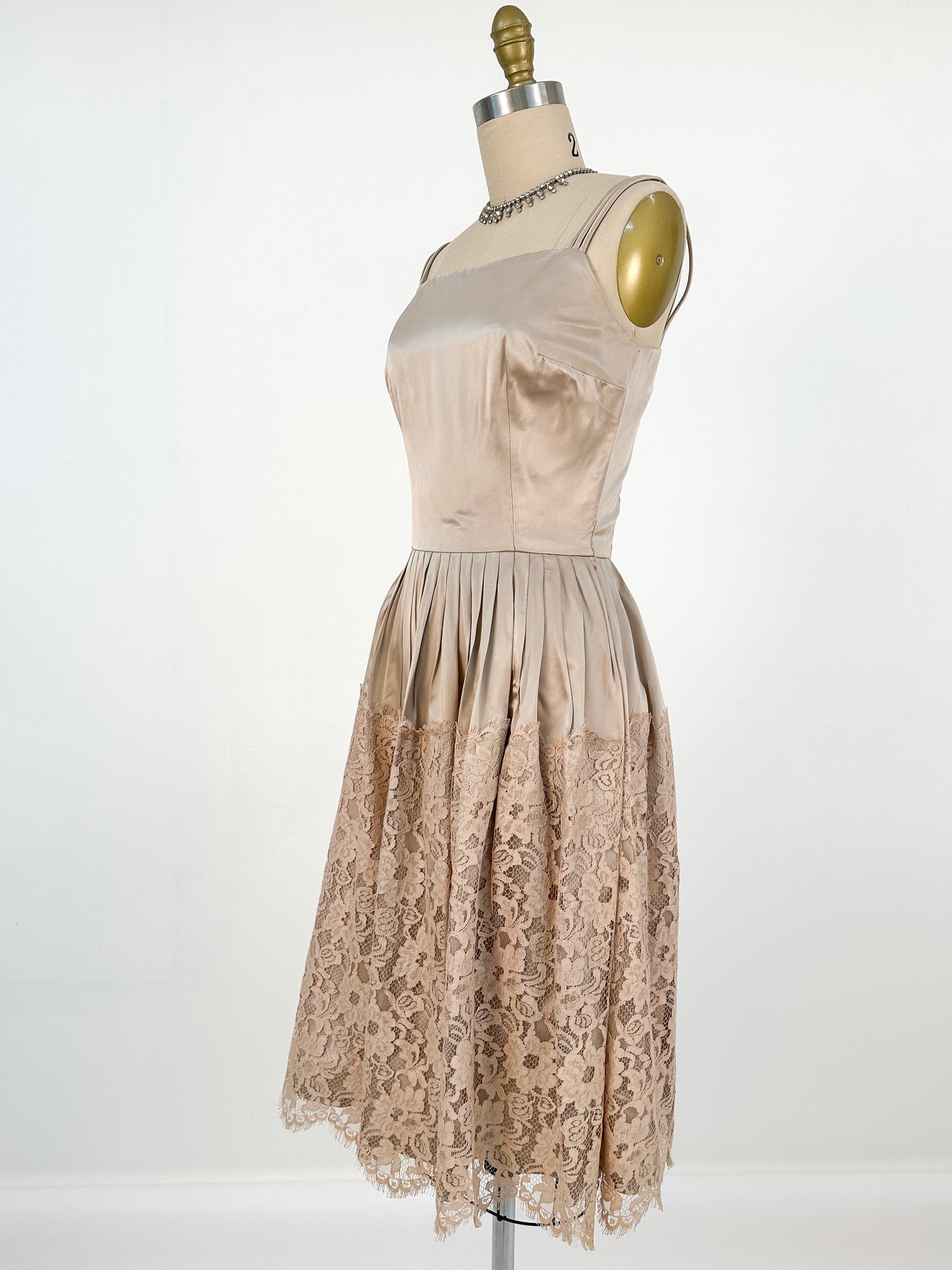 1950s Silky Taupe Satin and Lace Matching Set / Waist 26