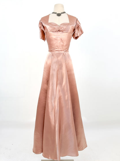 1930-40s Dusty Rose Silk Satin Gown / Waist 30