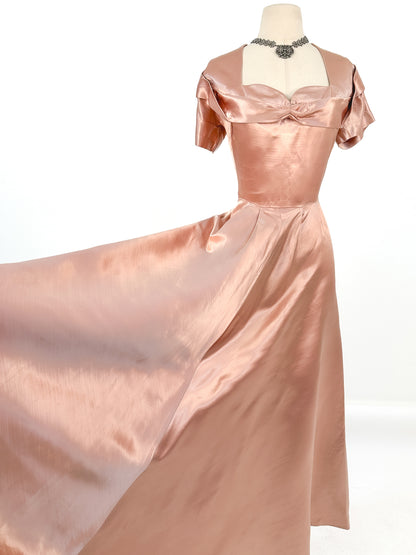 1930-40s Dusty Rose Silk Satin Gown / Waist 30