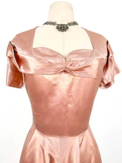 1930-40s Dusty Rose Silk Satin Gown / Waist 30