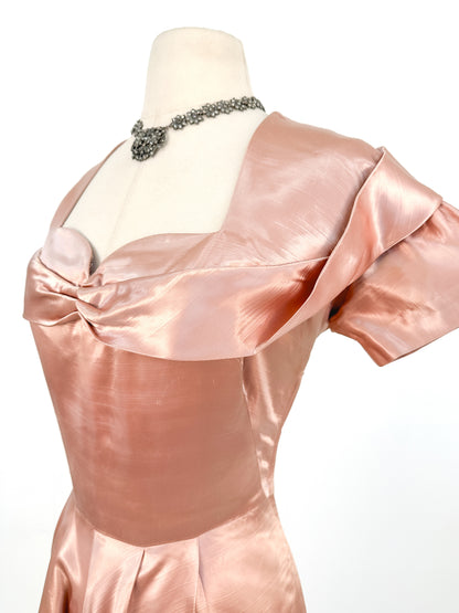 1930-40s Dusty Rose Silk Satin Gown / Waist 30