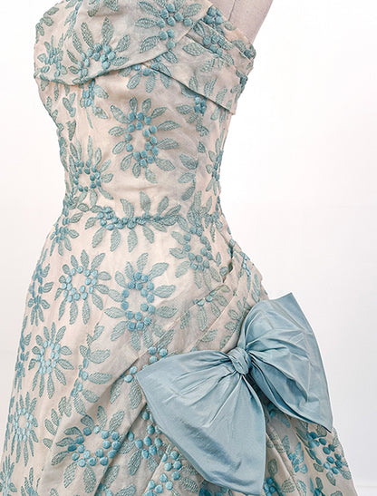 1950s Organza Embroidered Ballgown / Waist 26