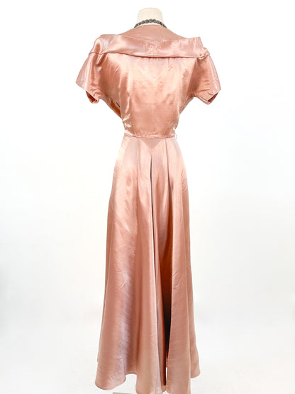 1930-40s Dusty Rose Silk Satin Gown / Waist 30