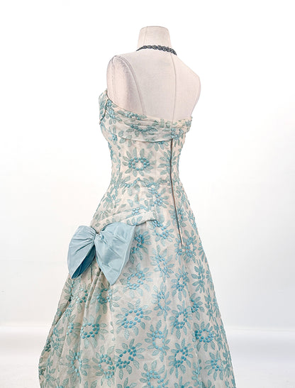 1950s Organza Embroidered Ballgown / Waist 26