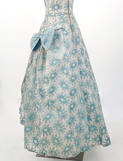 1950s Organza Embroidered Ballgown / Waist 26