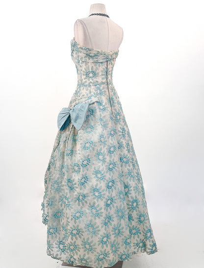 1950s Organza Embroidered Ballgown / Waist 26