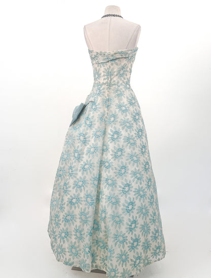 1950s Organza Embroidered Ballgown / Waist 26