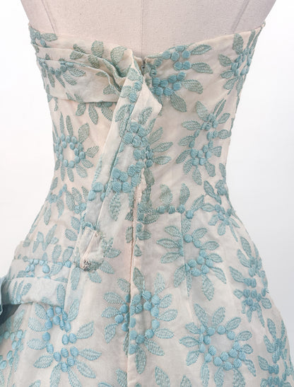 1950s Organza Embroidered Ballgown / Waist 26