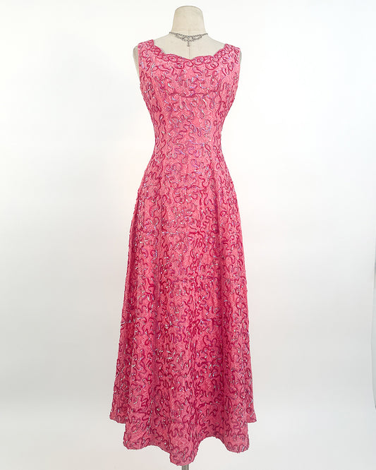 1960s Sparkling Pink Sequin Gown / Waist 28