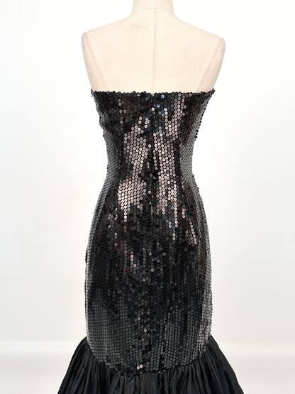 1980s Dynamite Black Sequin Mermaid Gown / Waist 28