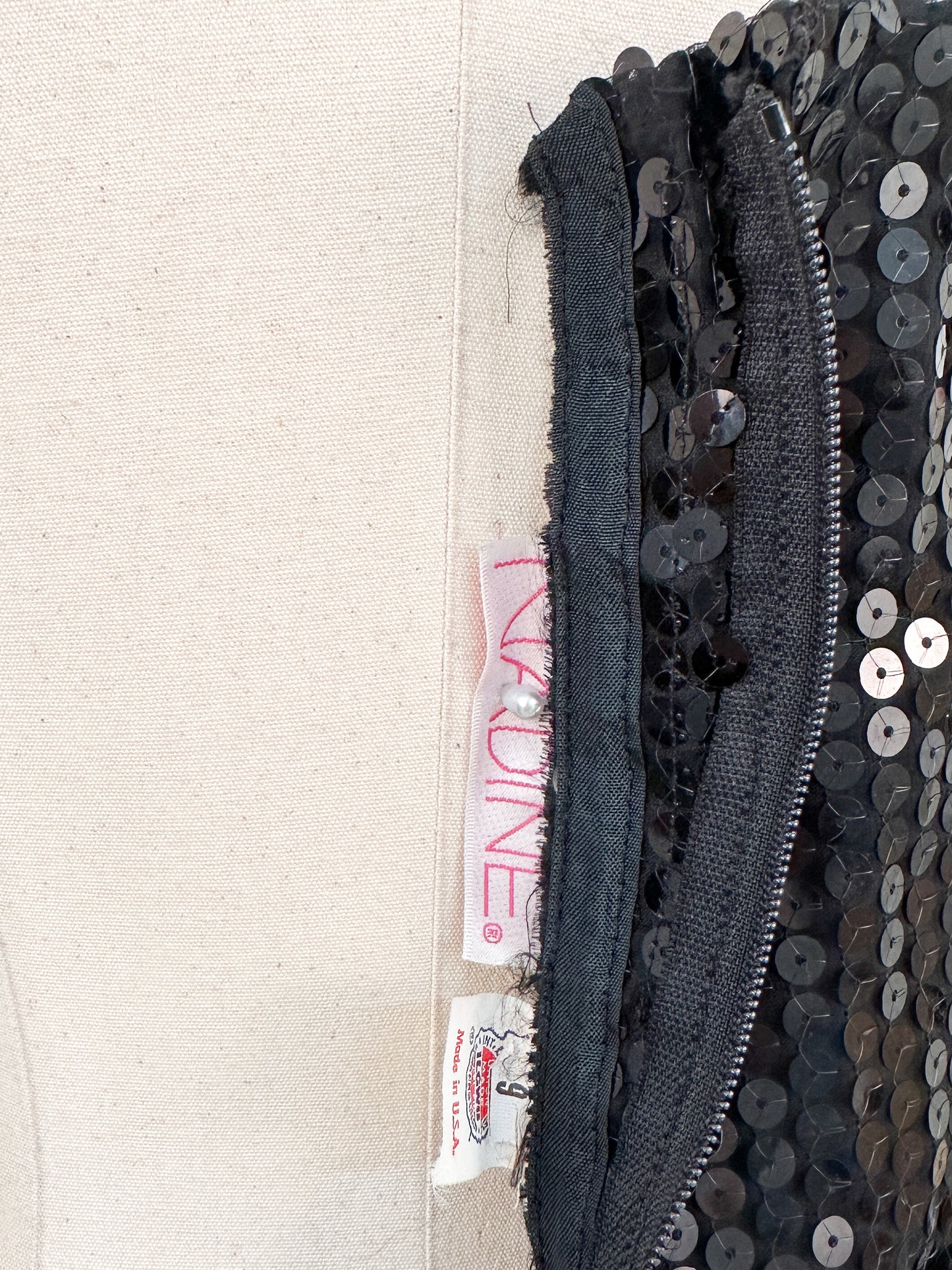 1980s Dynamite Black Sequin Mermaid Gown / Waist 28