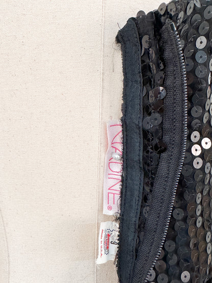 1980s Dynamite Black Sequin Mermaid Gown / Waist 28