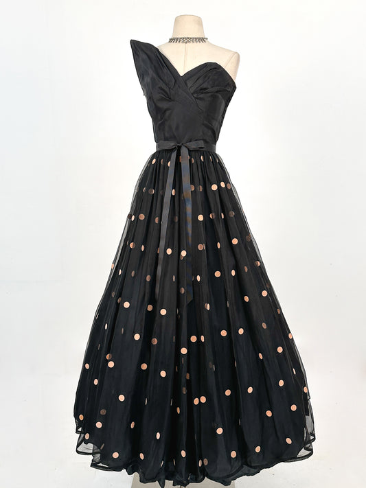 1940s Dramatic Evening Gown by Fred Perlberg / Waist 28