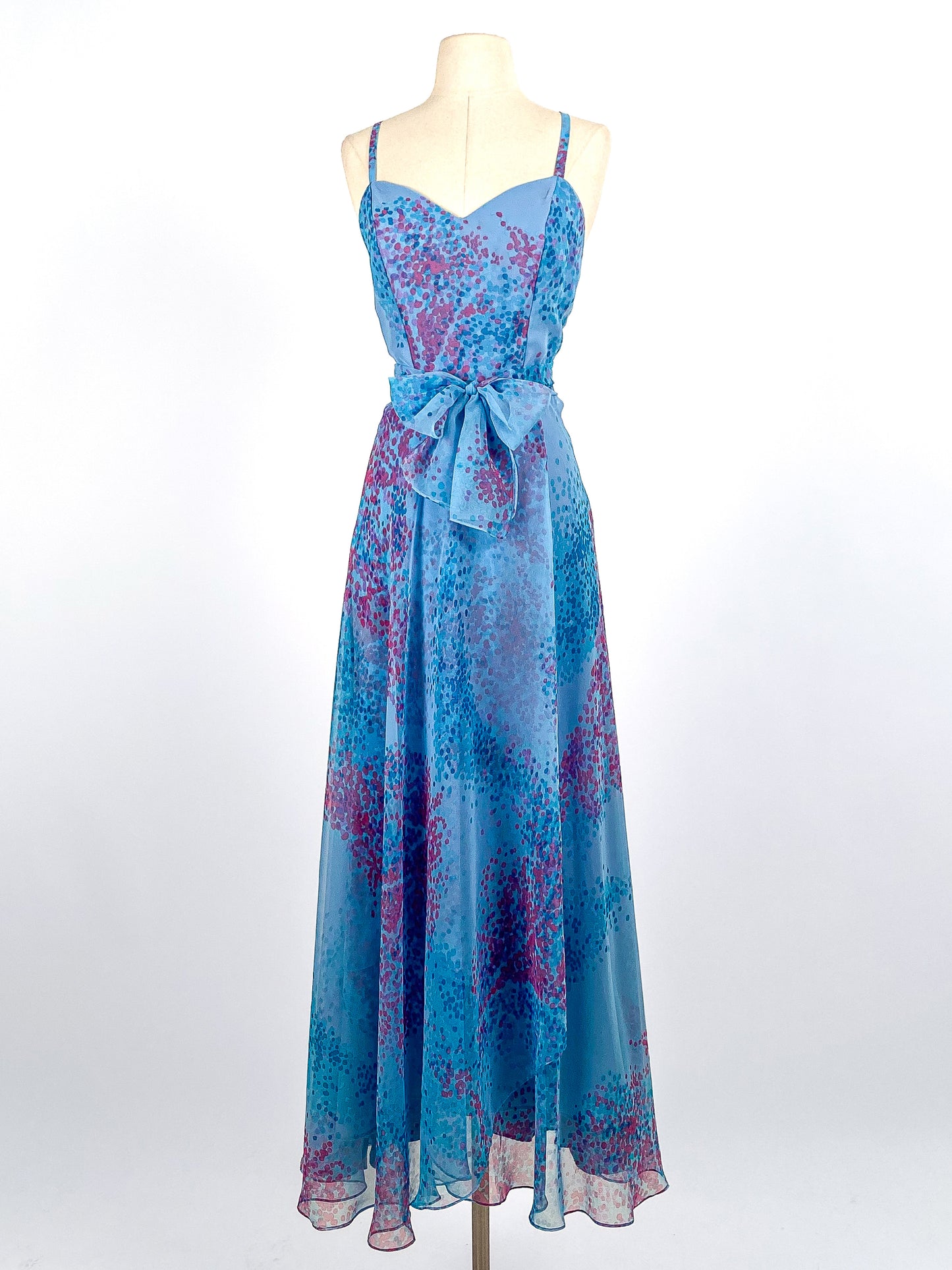 1970s Blue Chiffon Dress Set / Waist 27