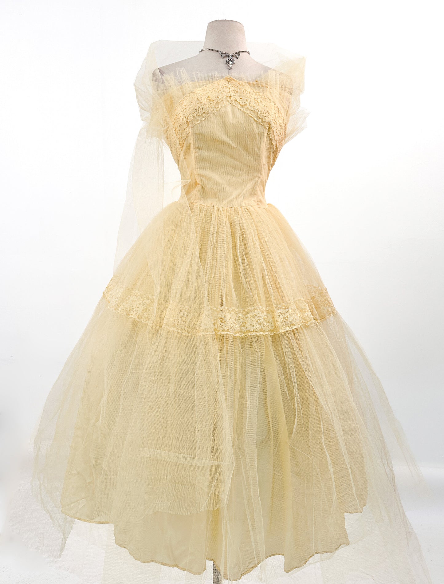 1950s Sunshine Yellow Prom Dress / Waist 26