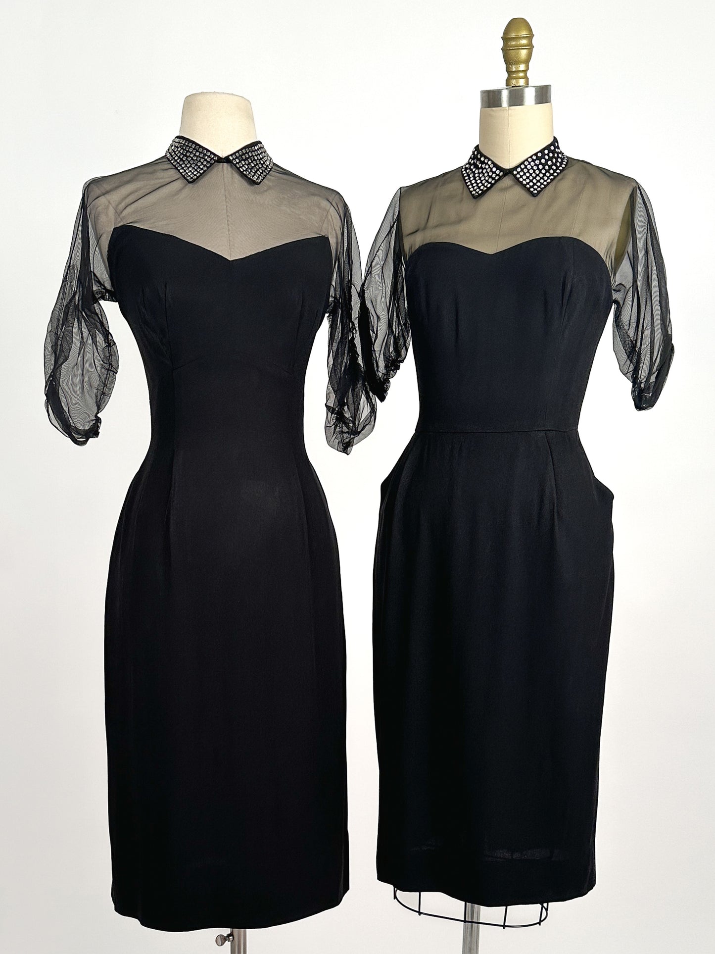 1940s LBD with Sheer Neckline by Peggy Hunt / Waist 28
