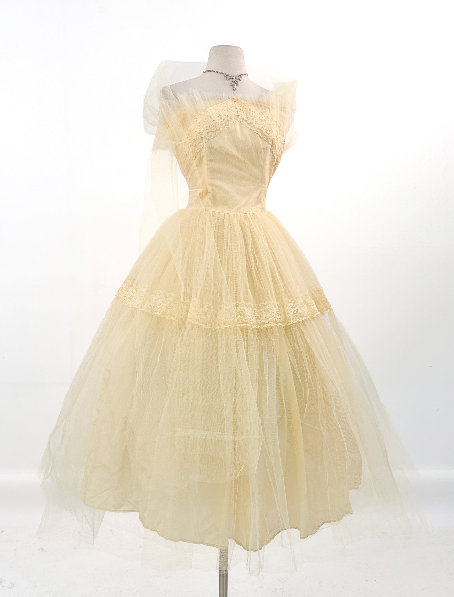 1950s Sunshine Yellow Prom Dress / Waist 26