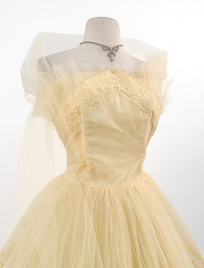 1950s Sunshine Yellow Prom Dress / Waist 26