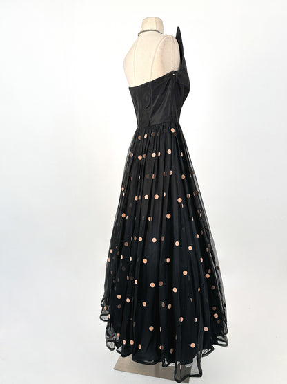1940s Dramatic Evening Gown by Fred Perlberg / Waist 28