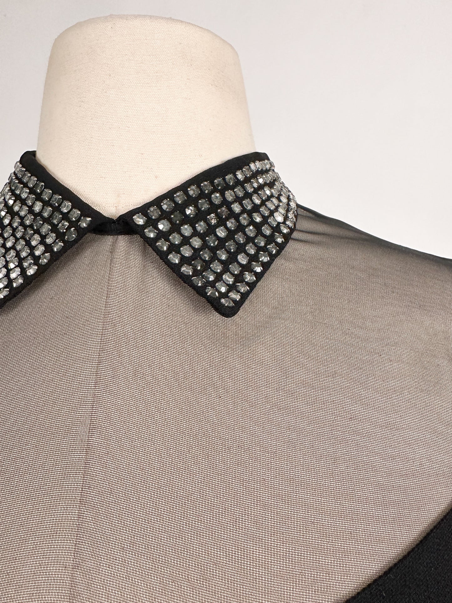 1940 – 50s Ultra Vampy LBD with Sheer Neckline / Waist 28