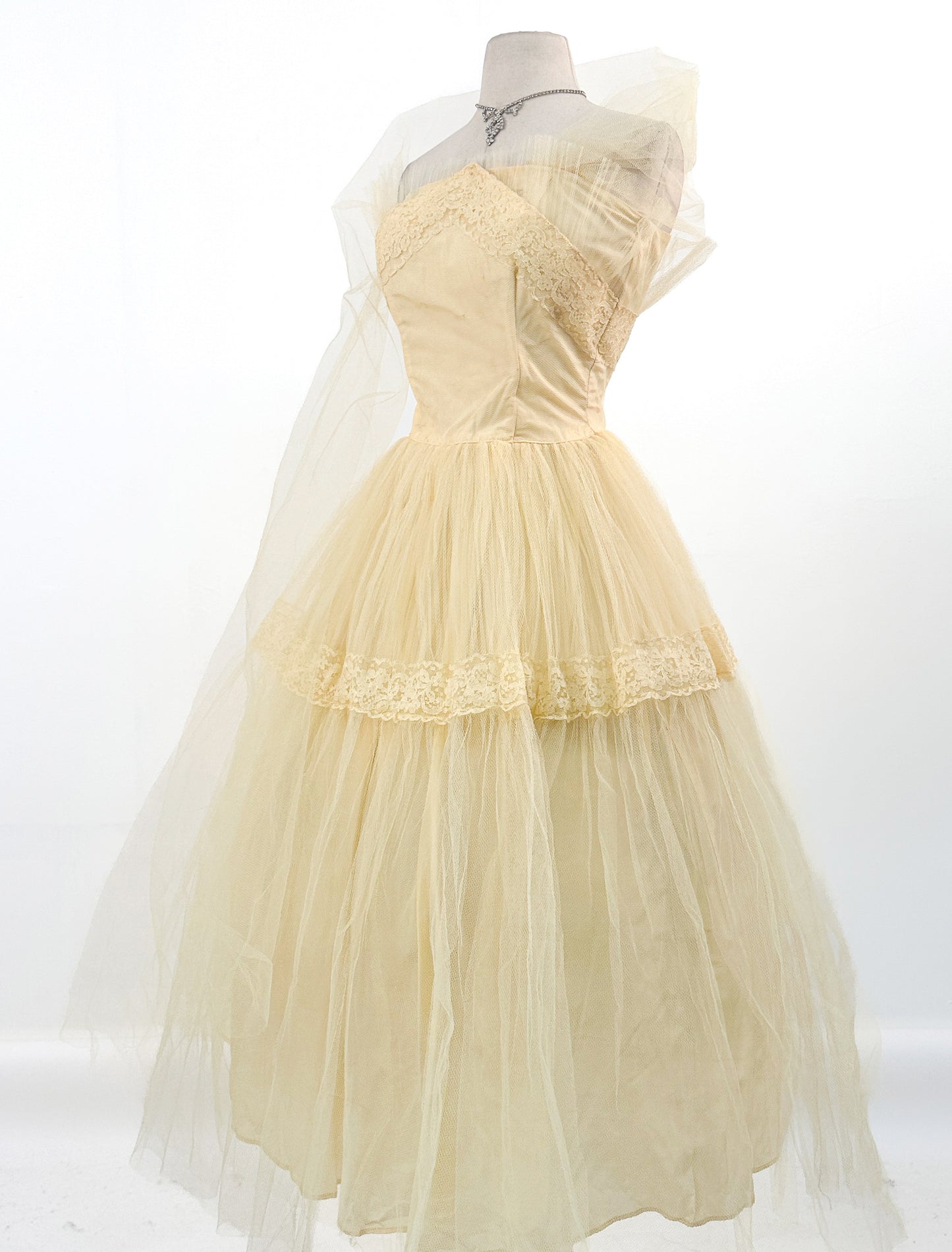 1950s Sunshine Yellow Prom Dress / Waist 26