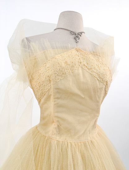 1950s Sunshine Yellow Prom Dress / Waist 26