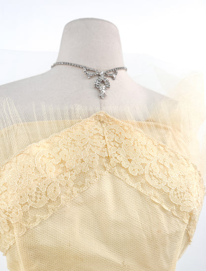 1950s Sunshine Yellow Prom Dress / Waist 26