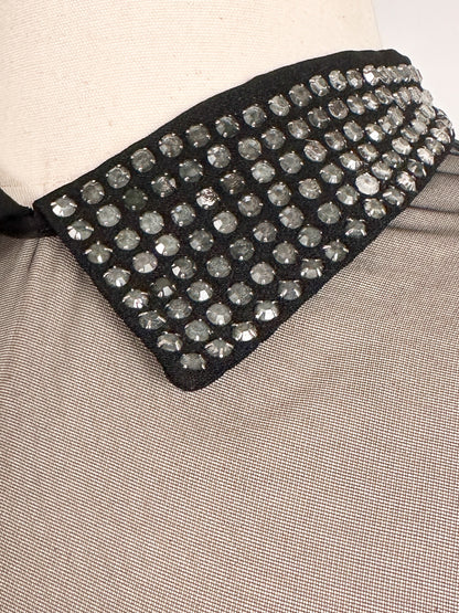 1940 – 50s Ultra Vampy LBD with Sheer Neckline / Waist 28