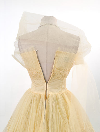 1950s Sunshine Yellow Prom Dress / Waist 26
