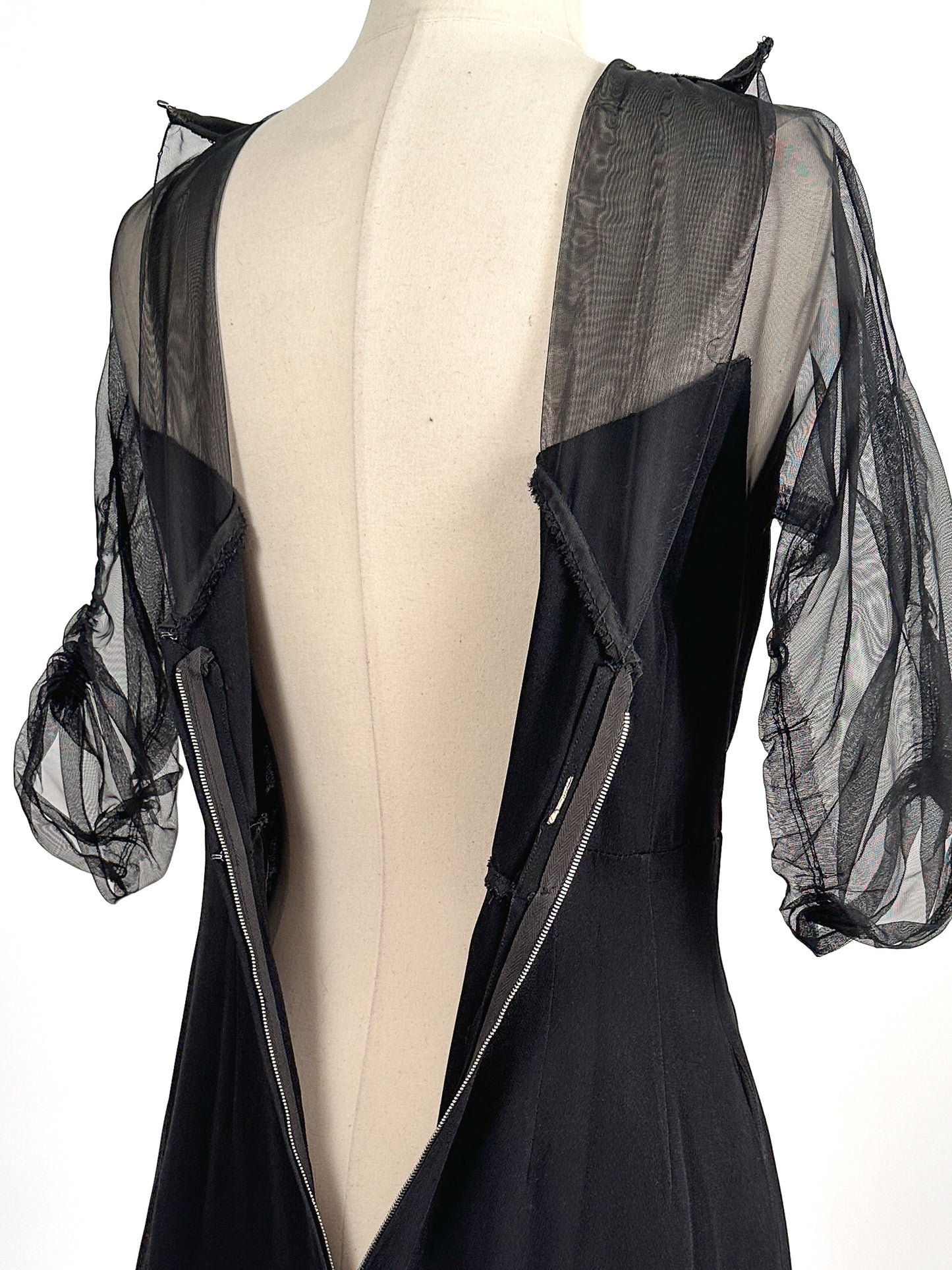 1940 – 50s Ultra Vampy LBD with Sheer Neckline / Waist 28