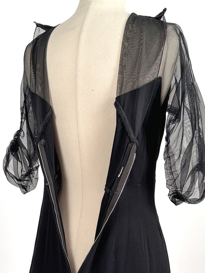 1940 – 50s Ultra Vampy LBD with Sheer Neckline / Waist 28