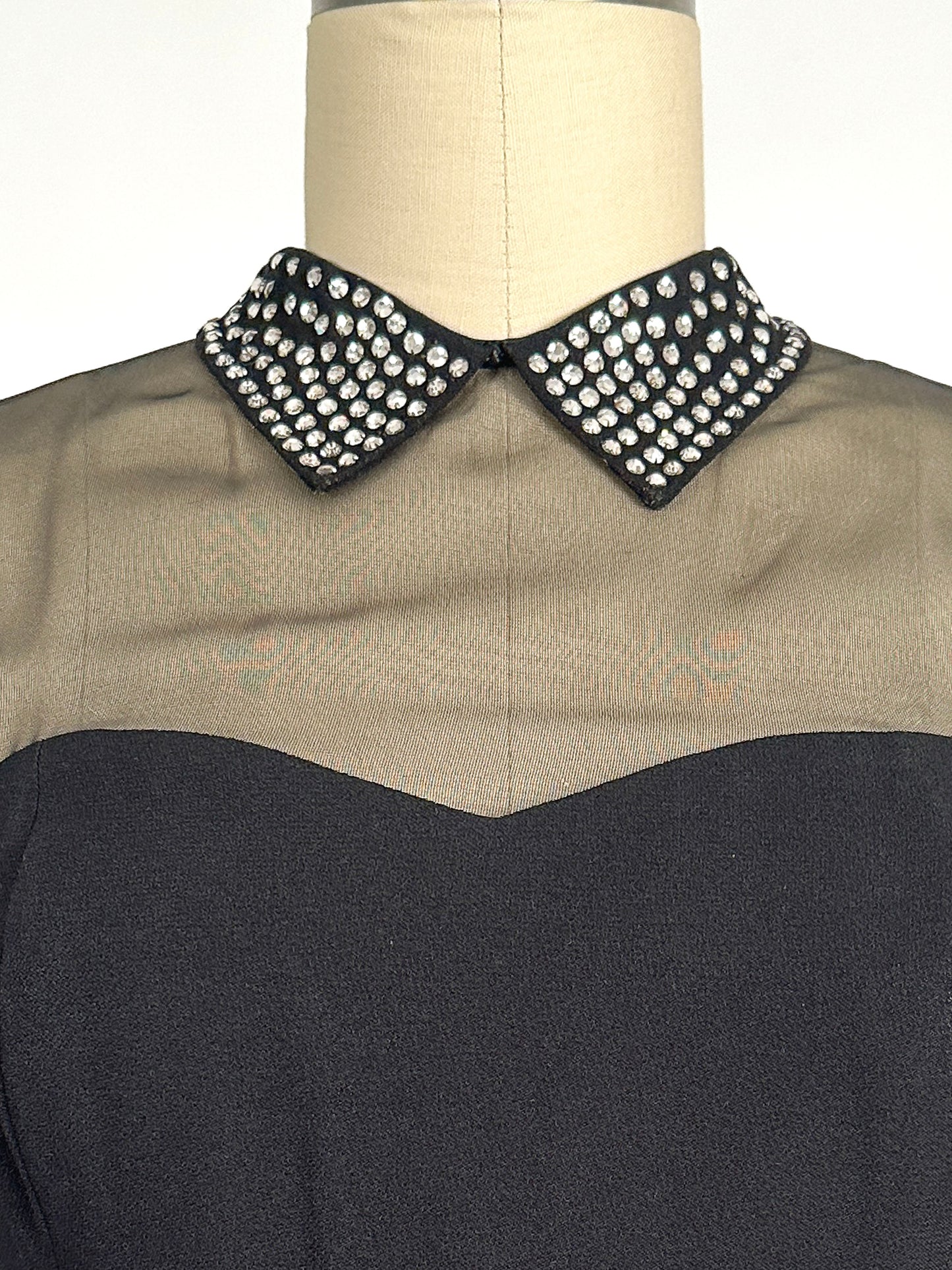 1940s LBD with Sheer Neckline by Peggy Hunt / Waist 28