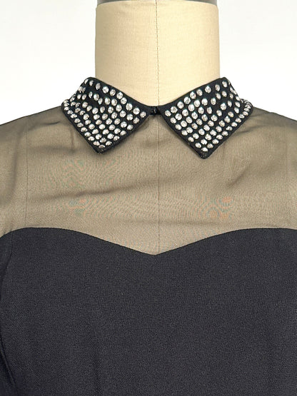 1940s LBD with Sheer Neckline by Peggy Hunt / Waist 28