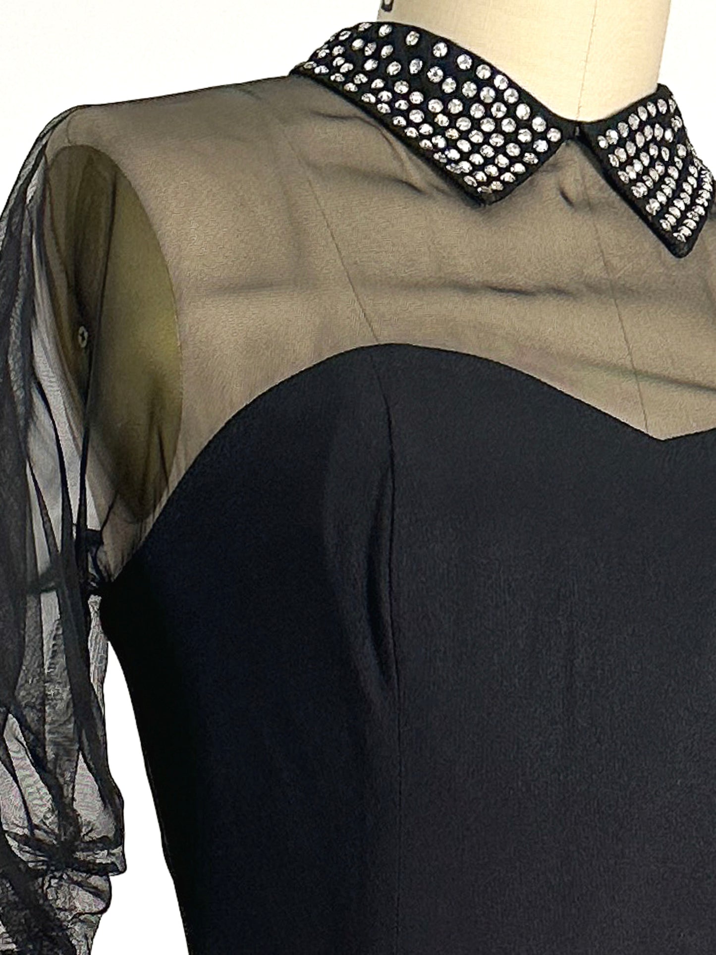 1940s LBD with Sheer Neckline by Peggy Hunt / Waist 28