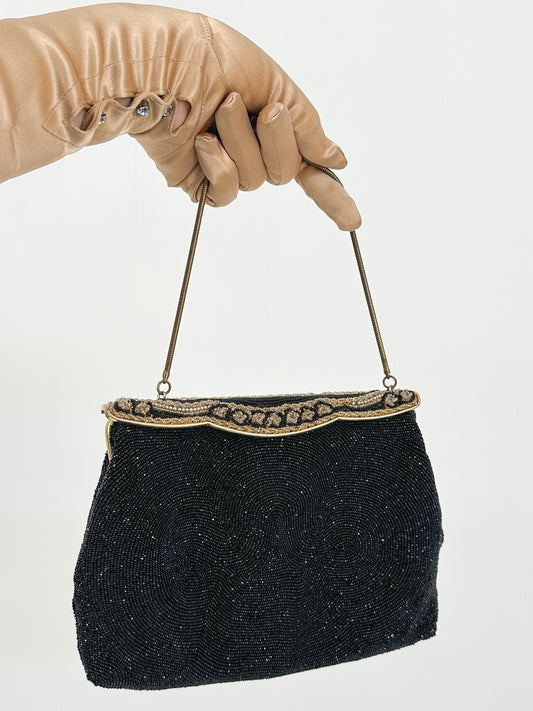 1950-60s Black Mirco-Beaded Handbag