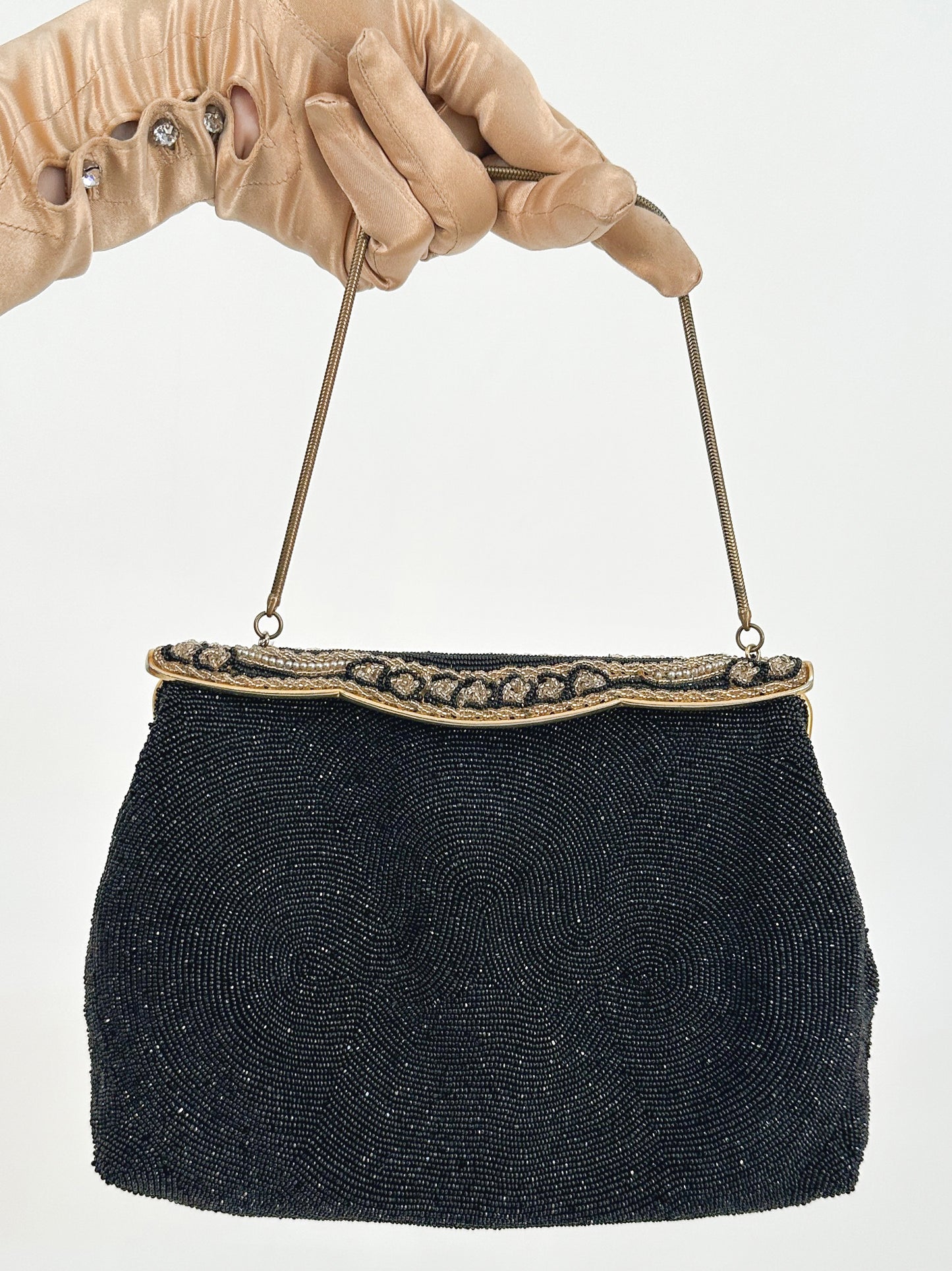 1950-60s Black Mirco-Beaded Handbag