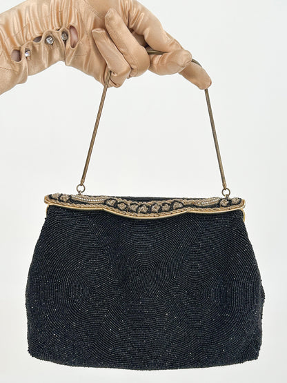 1950-60s Black Mirco-Beaded Handbag
