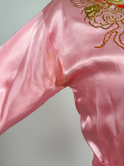 1940-50s Pink Matching Pajama Set with Embroidered Dragons / Waist 36