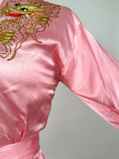 1940-50s Pink Matching Pajama Set with Embroidered Dragons / Waist 36