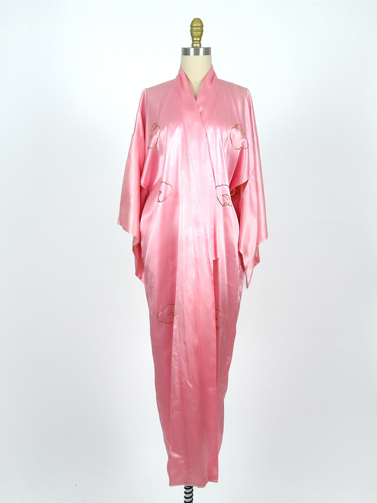 1940-50s Satin Pink Dragon Kimono / One Size